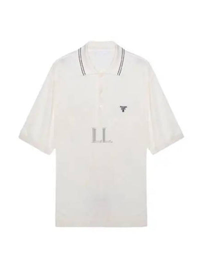 Logo Silk Short Sleeve Polo Shirt White - PRADA - BALAAN 2