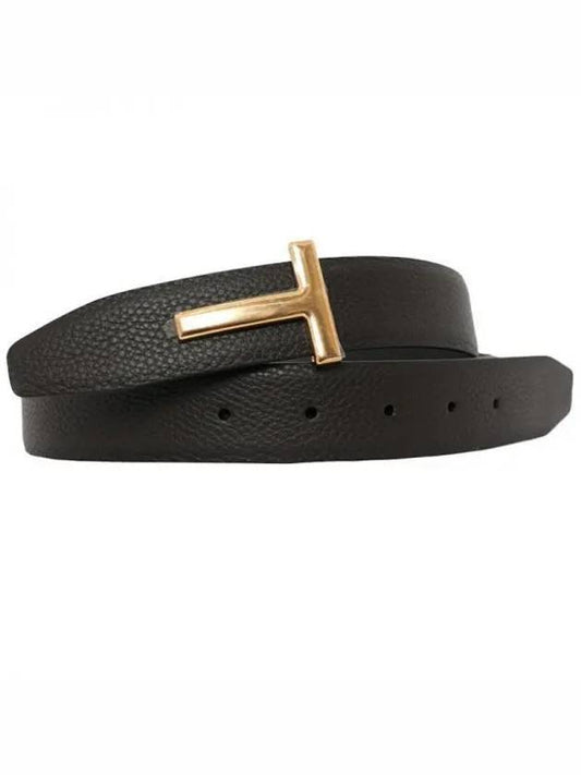 Gold Grain Leather T Icon Belt Brown Black - TOM FORD - BALAAN 2