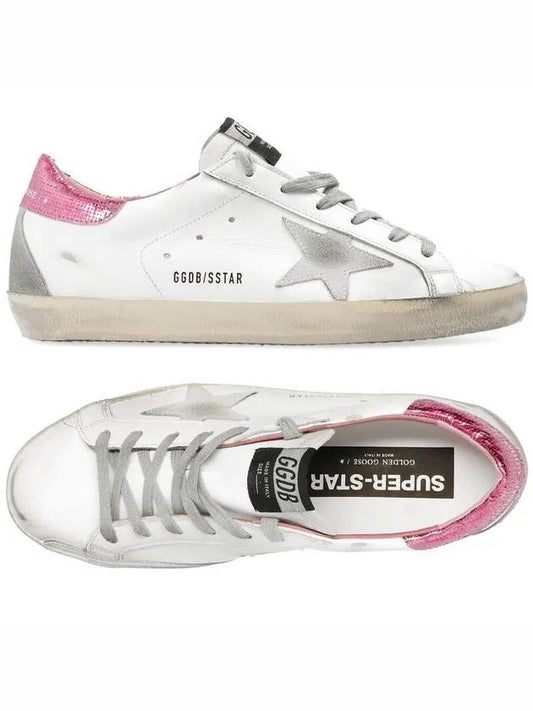 Women's Suede Superstar Glitter Pink Tab Leather Low Top Sneakers White - GOLDEN GOOSE - BALAAN 2