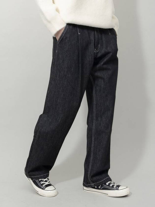 Winter Peach Brushed Pintuck Non-fade Raw String Slab Wide Denim Pants Black - GOLD PERCENT - BALAAN 2