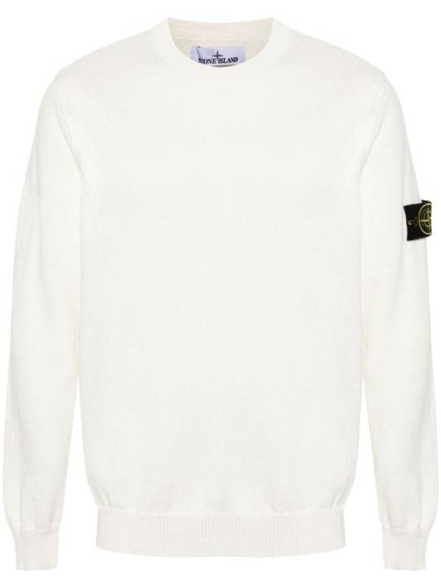 Compass Motif Crew Neck Regular Fit Cotton Knit Top White - STONE ISLAND - BALAAN 2