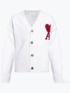 Heart Logo V Neck Wool Cardigan Off White - AMI - BALAAN 2