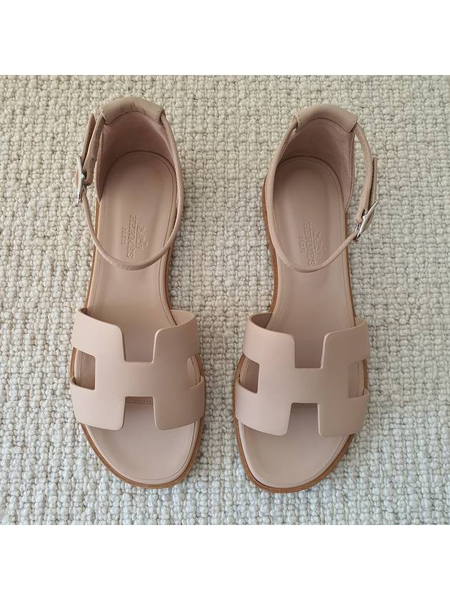 Santorini Calfskin Sandals Beige Nude - HERMES - BALAAN.