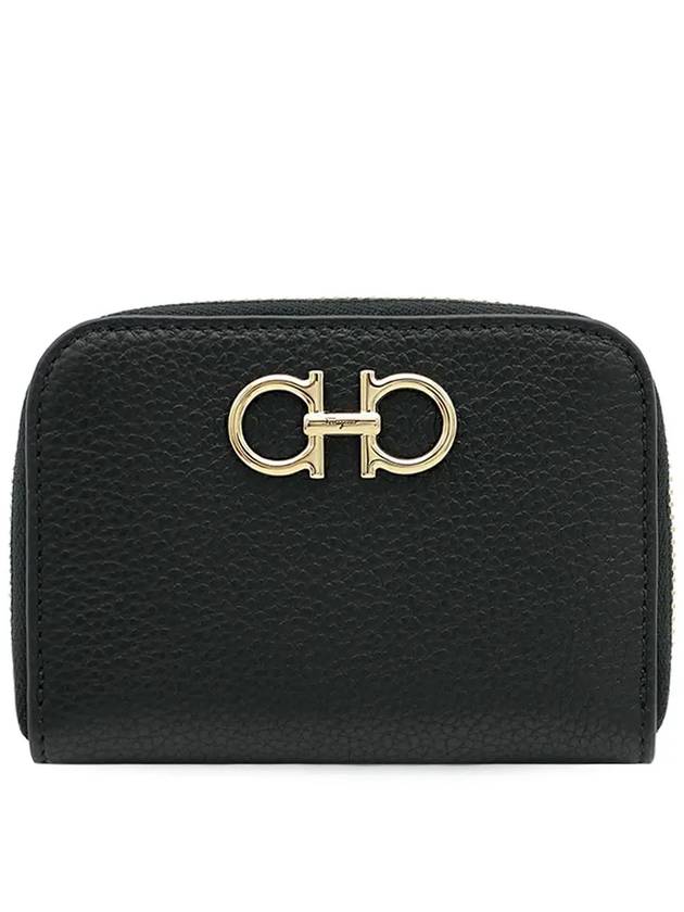 Women's Gancini Logo Zipper Card Wallet Black - SALVATORE FERRAGAMO - BALAAN 2