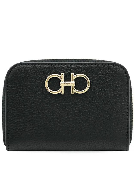 Women's Gancini Logo Zipper Card Wallet Black - SALVATORE FERRAGAMO - BALAAN 2