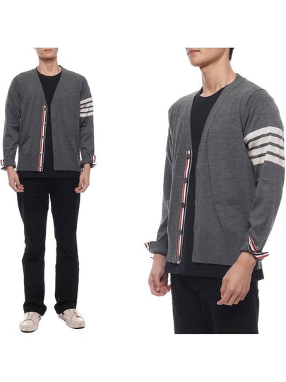 Men's Sustainable Classic Diagonal Wool Cardigan Medium Grey - THOM BROWNE - BALAAN 2