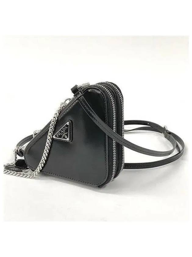 Brushed Leather Chain Mini  Shoulder Bag Black - PRADA - BALAAN 2