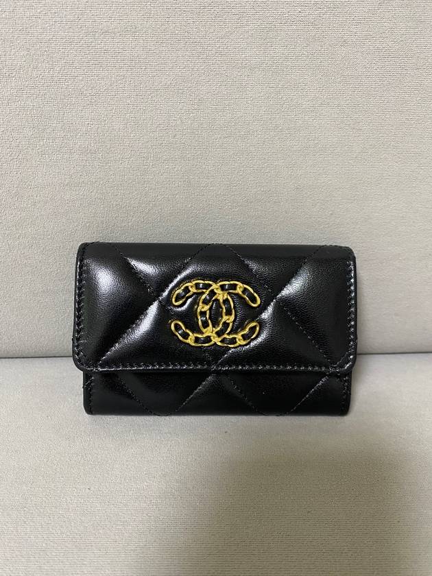 19 Gold Hardware Lambskin Flap Card Wallet Black - CHANEL - BALAAN 3