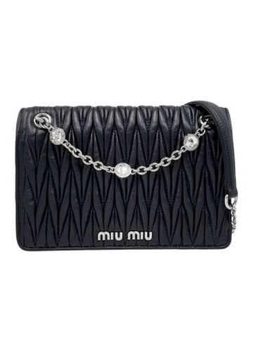 5BP065 Black Nappa Crystal Chain Mini Cross and Shoulder Bag - MIU MIU - BALAAN 1