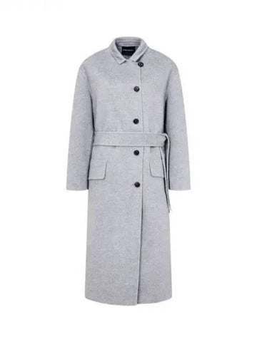 Women s Soft Wool Belted Long Single Coat Melange Gray 271465 - EMPORIO ARMANI - BALAAN 1