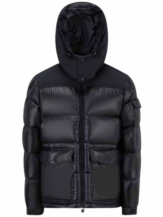 Moncler 1A00255 595ZJ 999 MASAYA logo patch two tone short down jacket glossy black men s padding - MONCLER - BALAAN 1