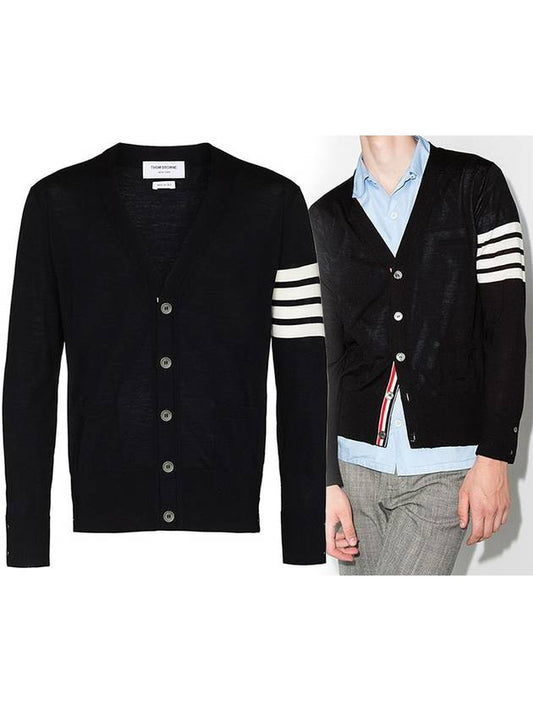 Men's Sustainable Classic Diagonal Wool Cardigan Black - THOM BROWNE - BALAAN 2