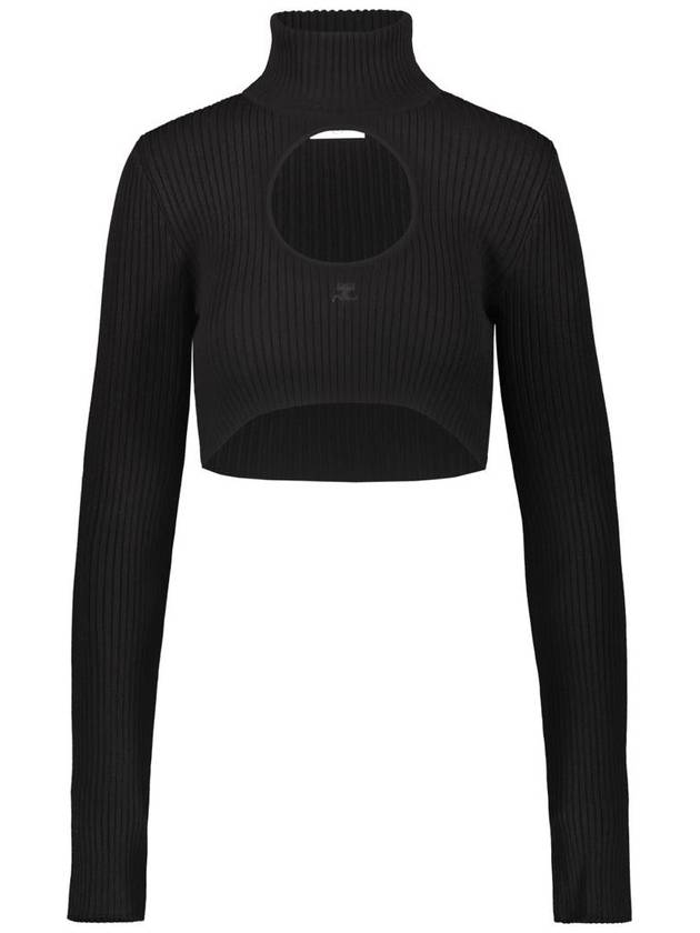 Courrèges  Cropped Sweater Circle Mockneck Rib Knit Clothing - COURREGES - BALAAN 1