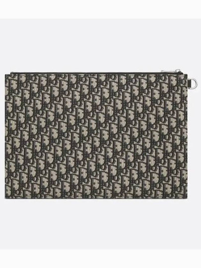 Oblique Jacquard A4 Pouch Clutch Bag Beige Black - DIOR - BALAAN 2