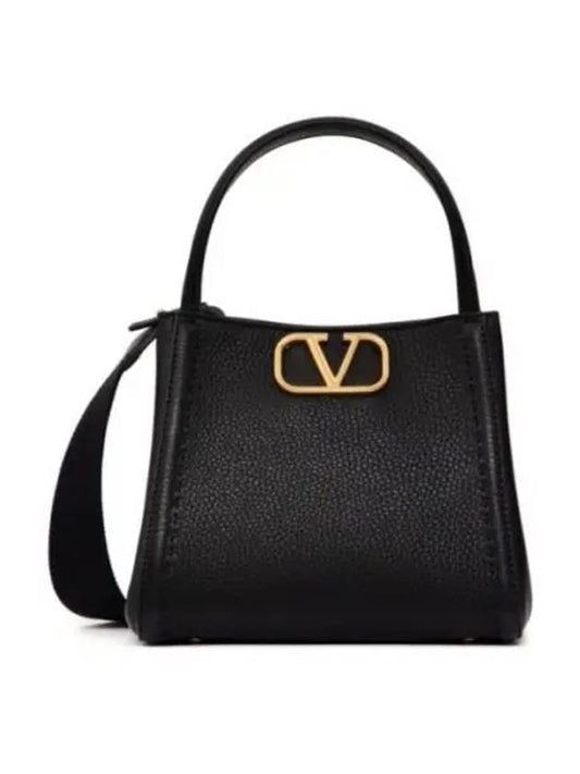 Logo Leather Tote Bag Black - VALENTINO - BALAAN 2