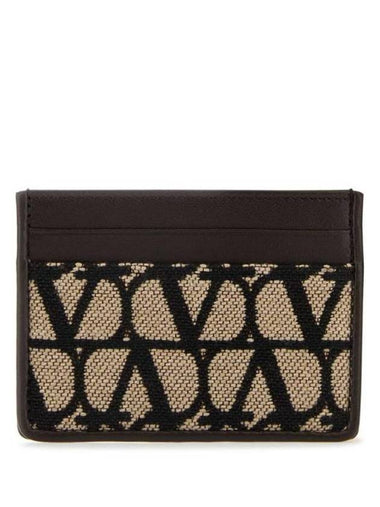 V Logo Pattern Card Wallet Brown - VALENTINO - BALAAN 1