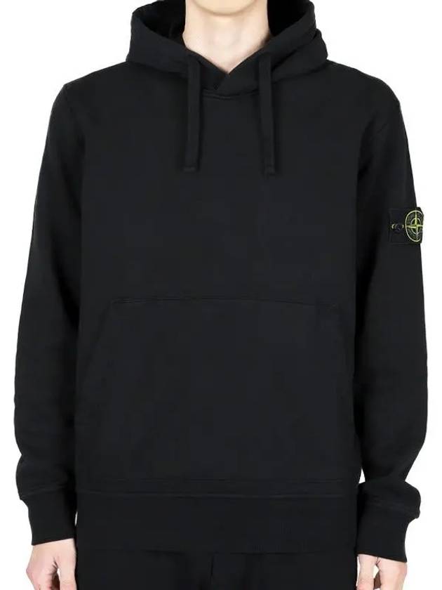 6100045 Organic Cotton Fleece Drawstring Hoodie Black - STONE ISLAND - BALAAN 3