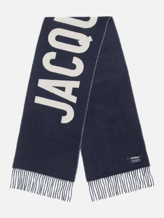 Lecharpe Fringe Logo Virgin Wool Muffler Navy - JACQUEMUS - BALAAN 2