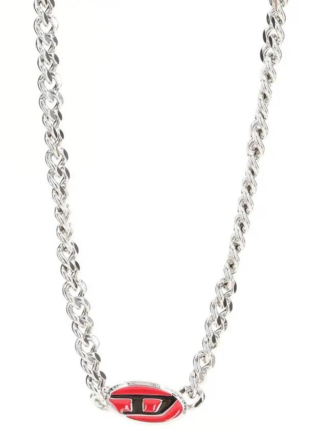 Red Enamel Chain Stainless Steel Necklace Silver - DIESEL - BALAAN 3