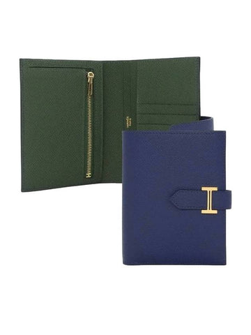 Bean Verso Compact Wallet Blue Sapphire Vert Anglais - HERMES - BALAAN 1