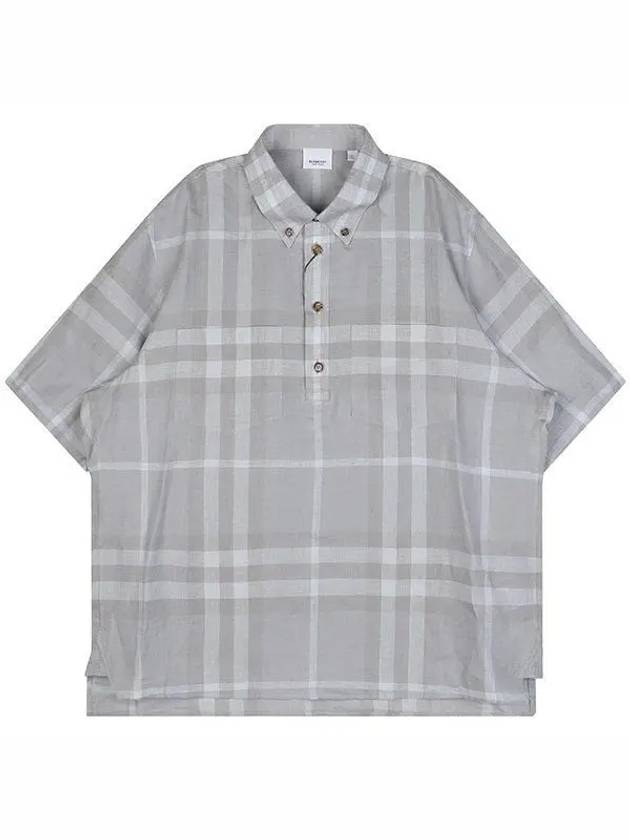 Check Linen Short Sleeve Shirt Grey - BURBERRY - BALAAN 2