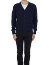 Heart Logo V Neck Cashmere Cardigan Navy - AMI - BALAAN 3