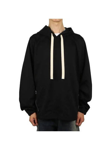 Two Side Zip Pockets Technical Cotton Hoodie Black - JIL SANDER - BALAAN 1