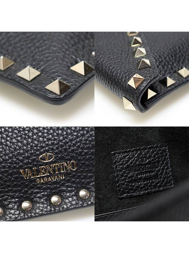 VW2P0P56VSH Black Stampa Alce Calfskin Gold Rockstud Envelope Pouch Clutch - VALENTINO - BALAAN 7