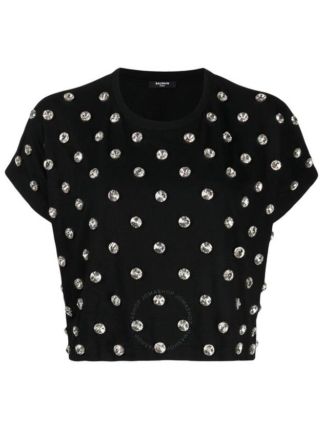 Balmain Ladies Ehv Noir / Crystal Crystal-Embellished Cotton T-Shirt, Size Small - BALMAIN - BALAAN 1