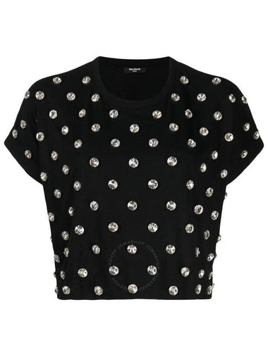 Balmain Ladies Ehv Noir / Crystal Crystal-Embellished Cotton T-Shirt, Size Small - BALMAIN - BALAAN 1