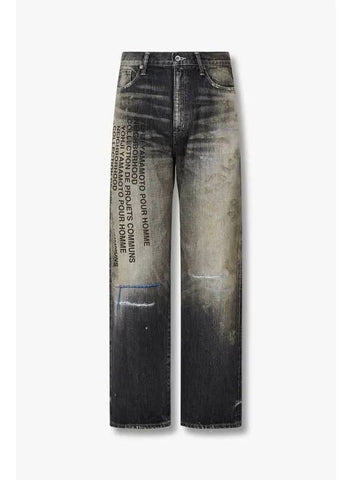 Yohji Yamamoto NEIGHBORHOOD Lettering Print Washed Denim Pants Black - YOHJI YAMAMOTO - BALAAN 1