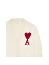 Heart Logo V Neck Wool Cardigan Off White - AMI - BALAAN 3