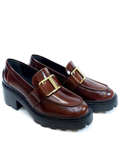 T Logo Leather Loafer Heels Brown - TOD'S - BALAAN 2