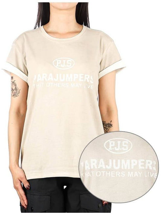 Women's Spray Techno Cotton Short Sleeve T-Shirt Beige - PARAJUMPERS - BALAAN 2