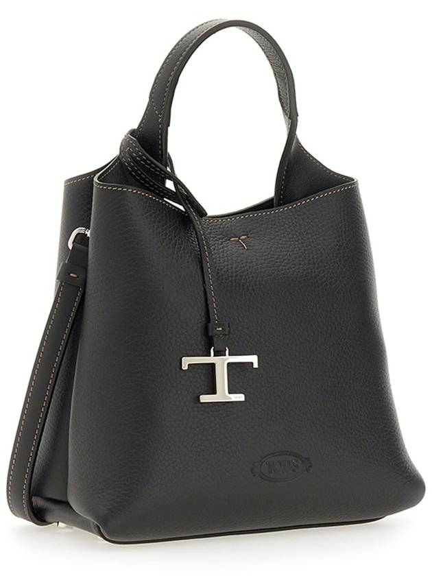 Logo Mini Leather Tote Bag Black - TOD'S - BALAAN 4