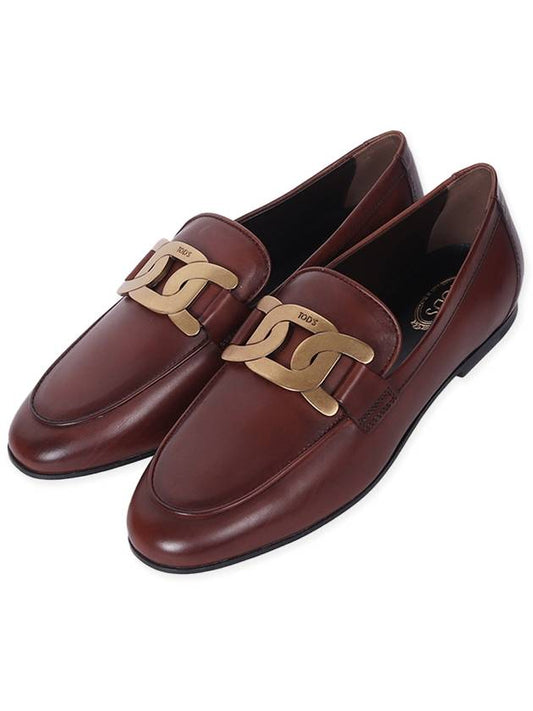 Women's Brushed Leather Logo Metal Chain Loafers Brown - TOD'S - BALAAN 2