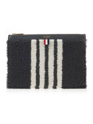 4 Bar Curly Merino Document Small Clutch Bag Medium Grey - THOM BROWNE - BALAAN 1