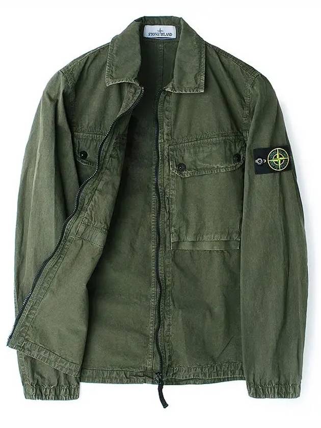 Brushed Organic Cotton Overshirt Jacket Dark Green - STONE ISLAND - BALAAN 8