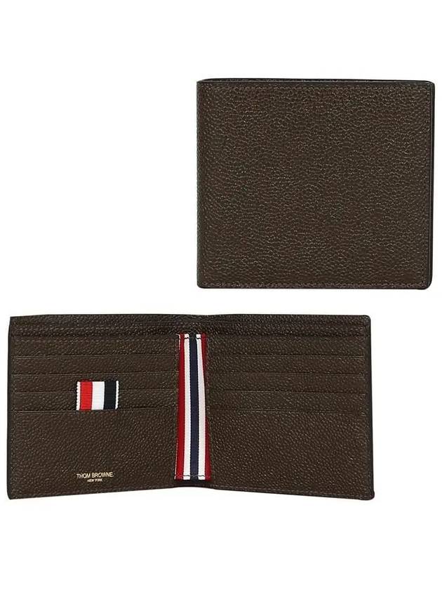 Pebble Grain Leather Half Wallet Dark Brown - THOM BROWNE - BALAAN 2