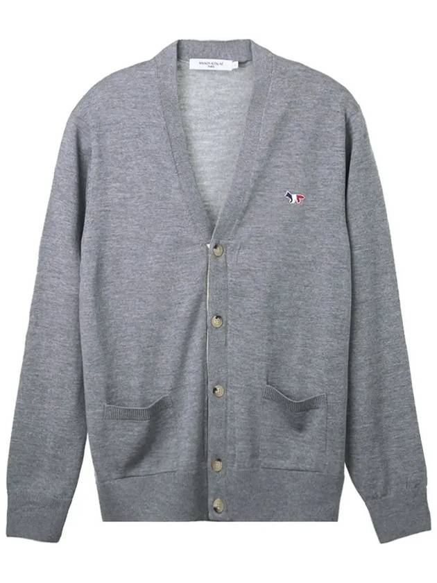 Tricolor Fox Patch Classic Cardigan Grey Melange - MAISON KITSUNE - BALAAN 2