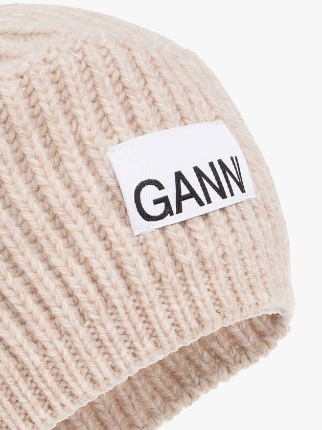 Logo Wool Beret Beige Women s - GANNI - BALAAN 4