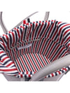 Women's Stripe Pebble Grain Bucket Bag Medium Grey - THOM BROWNE - BALAAN 7