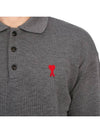 Small Heart Extra Fine Merino Wool Polo Shirt Grey - AMI - BALAAN 9