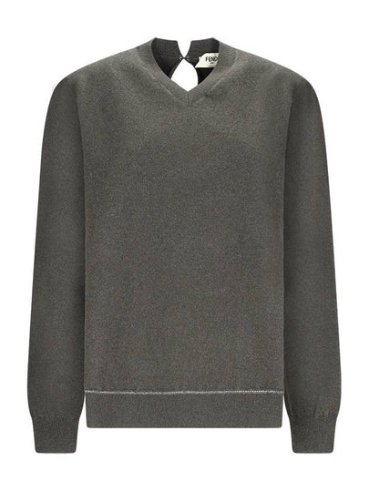 Pullover V-Neck Cashmere Knit Top Dark Green - FENDI - BALAAN 2