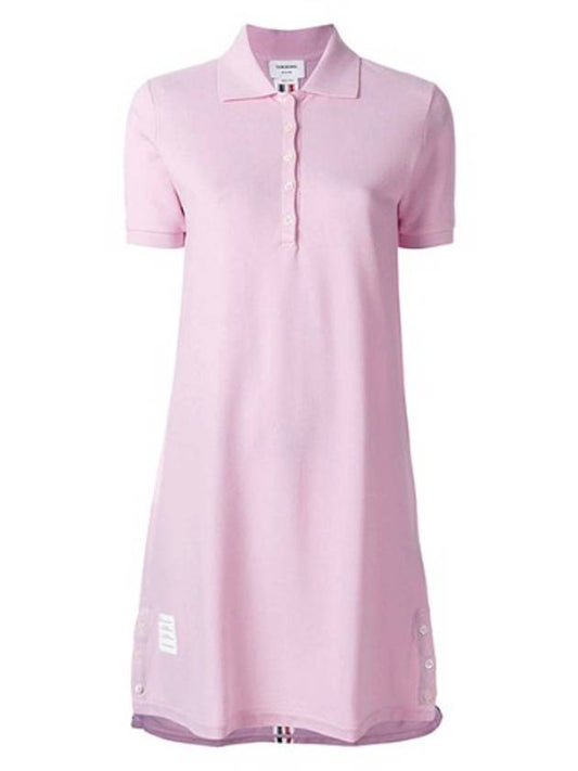 Classic Cotton Pique Center Back Stripe A-Line Short Sleeve Polo Shirt Short Dress Pink - THOM BROWNE - BALAAN 1