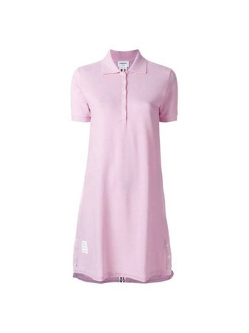 Classic Cotton Pique Center Back Stripe A-Line Short Sleeve Polo Shirt Short Dress Pink - THOM BROWNE - BALAAN 1