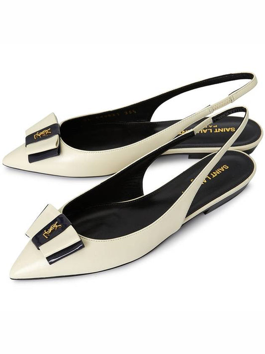 Anais Slingback Flats In Smooth And Patent Leather Ivory - SAINT LAURENT - BALAAN 2