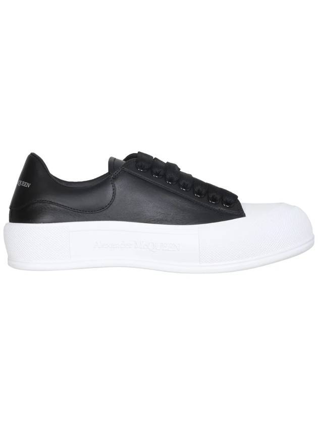 Women's Deck Plimsoll Leather Low Top Sneakers Black - ALEXANDER MCQUEEN - BALAAN 1