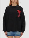 Intarsia Big Heart Logo Wool Knit Top Black - AMI - BALAAN 8