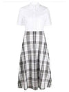 Women's Check A-Line Oxford Midi Dress White Grey - THOM BROWNE - BALAAN 2